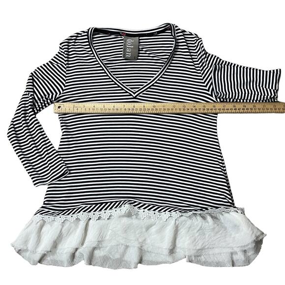 Anthropologie Dolan Left Coast Womens S Top Navy White Stripe Mixed Media Lace - Picture 6 of 9